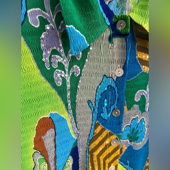 Alberto Makali Vibrant Green and Blue Button Down/Up Shirt sz Small - Picture 5 of 6